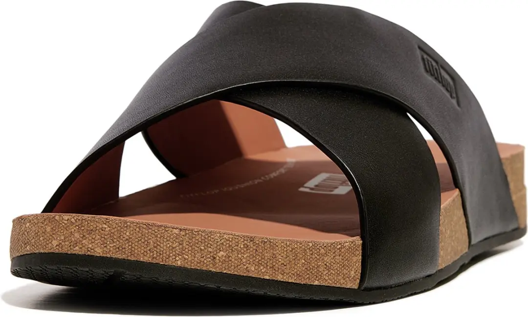 FitFlop FitFlop Iqushion Men'S Leather Cross Slides ZWART