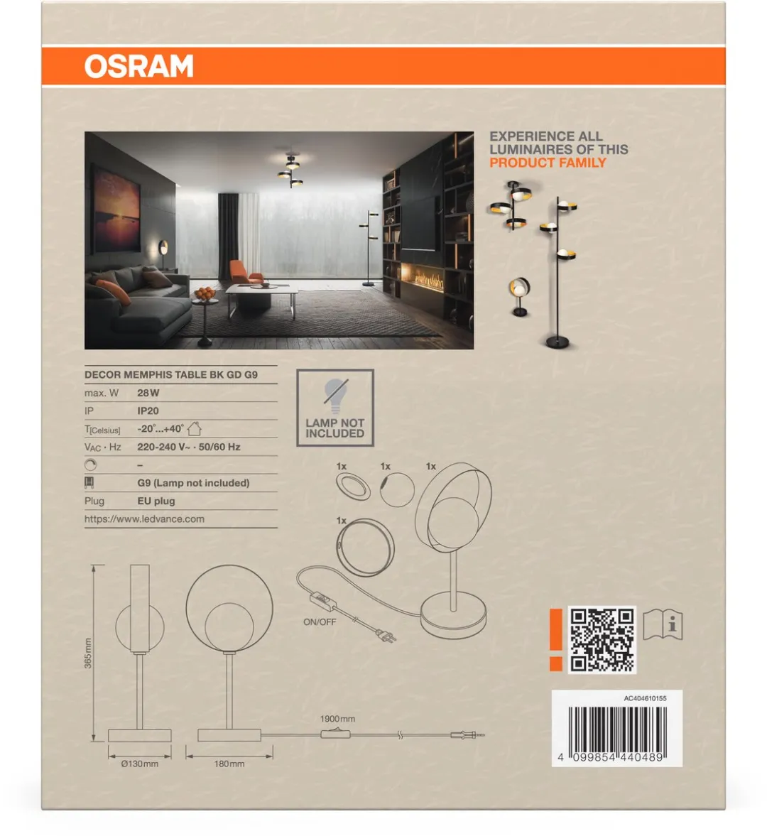 Osram Decor Memphis Tafellamp - Zwart/Goud - afbeelding 6 van 6