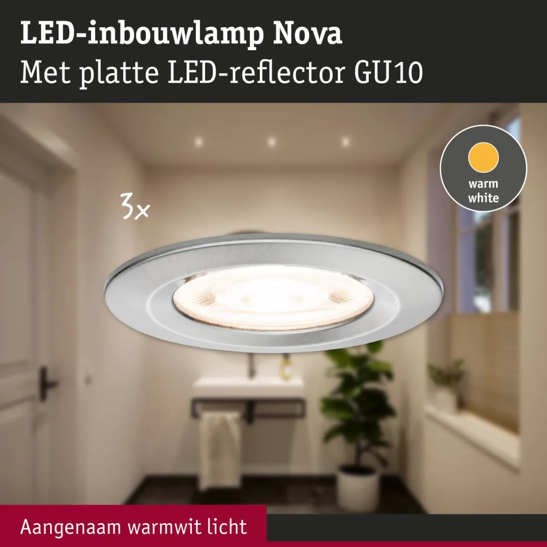 Paulmann Nova GU10 LED-inbouwlamp 3x4,9W 550lm 2700K - Staal geborsteld