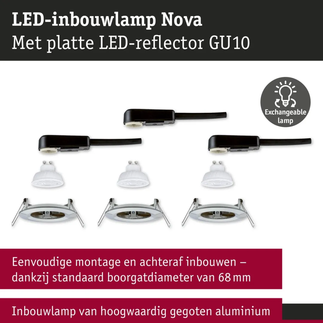 Paulmann Nova GU10 LED-inbouwlamp 3x4,9W 550lm 2700K - Staal geborsteld
