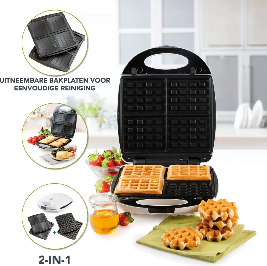 Domo DO9046C Tostiapparaat - 4 Sandwiches/Wafels - 1200W - Wit