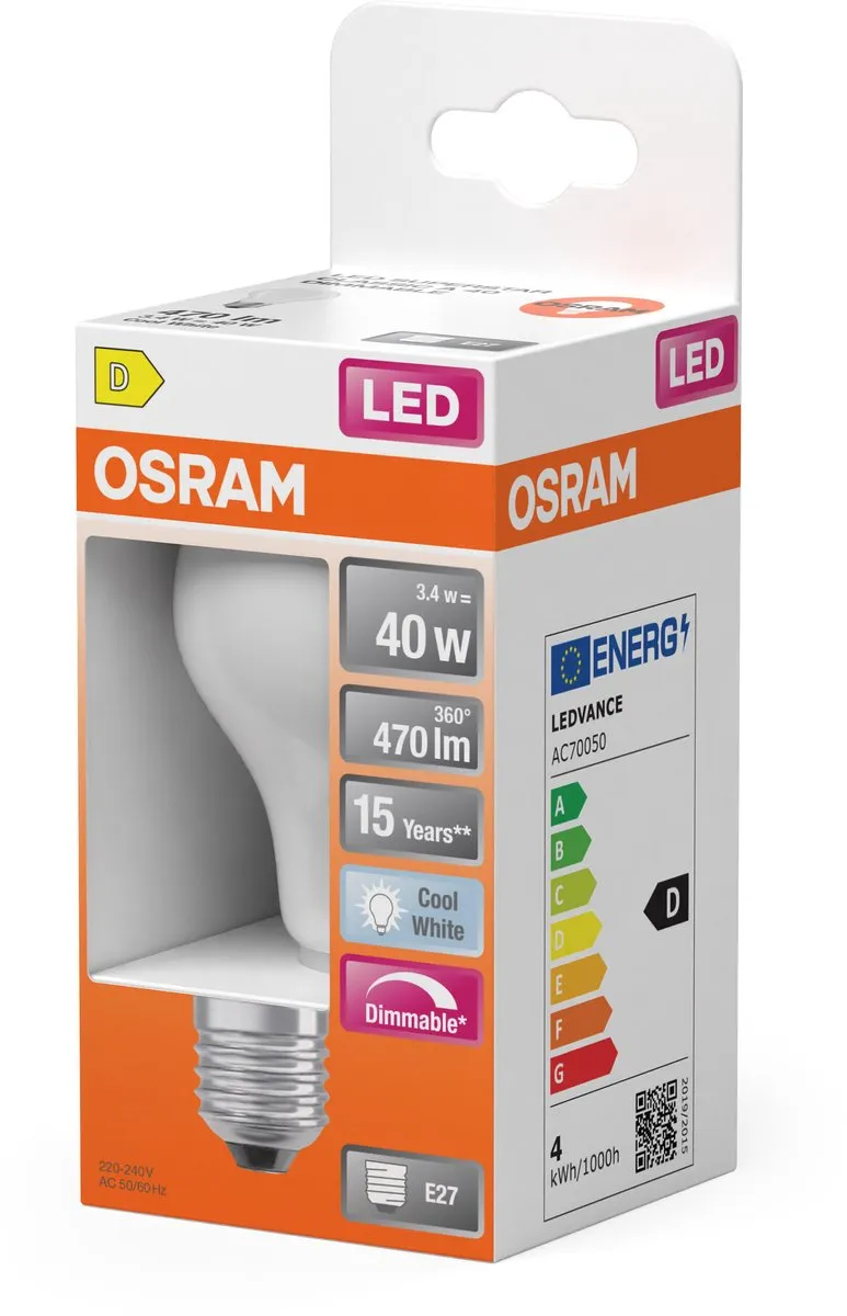 Osram LED Superstar A40 Filament 3,4W - 470lm E27 Mat - afbeelding 6 van 6