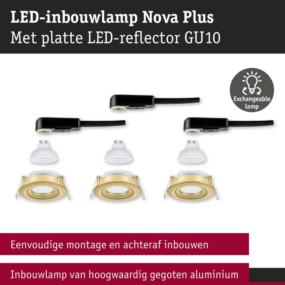 Paulmann Nova Plus GU10 LED-inbouwlamp 3x550lm 2700K - Goud mat