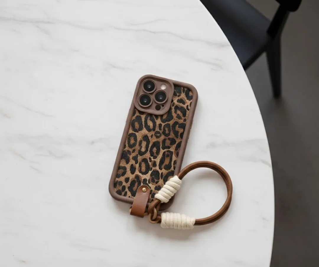 NUVEX iPhone 13 Pro Hoesje Bruin Luipaard Print - met Koord