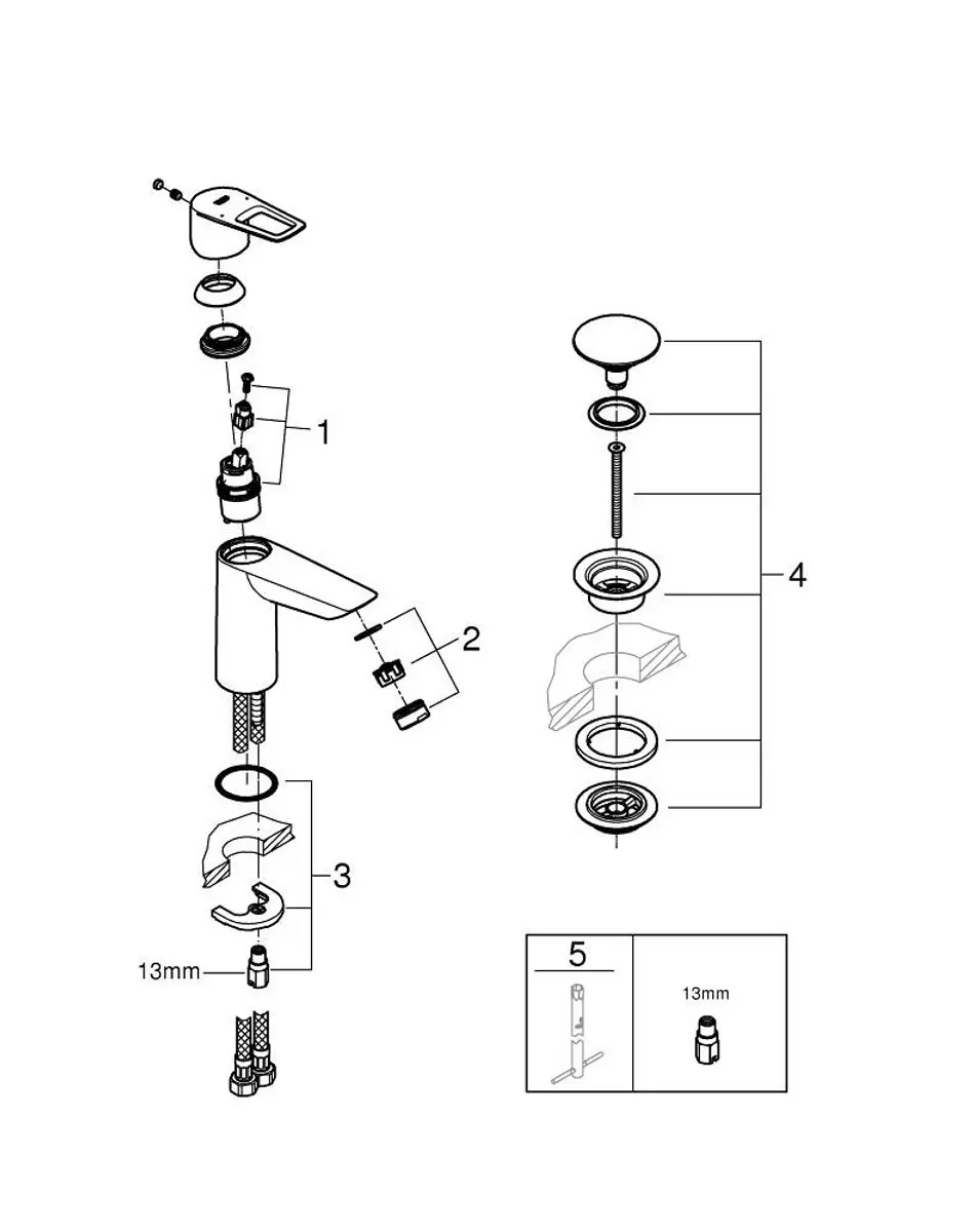 Grohe BauLoop EH-WT batterij M-Maat PushOpen afvoer chroom, 23886001
