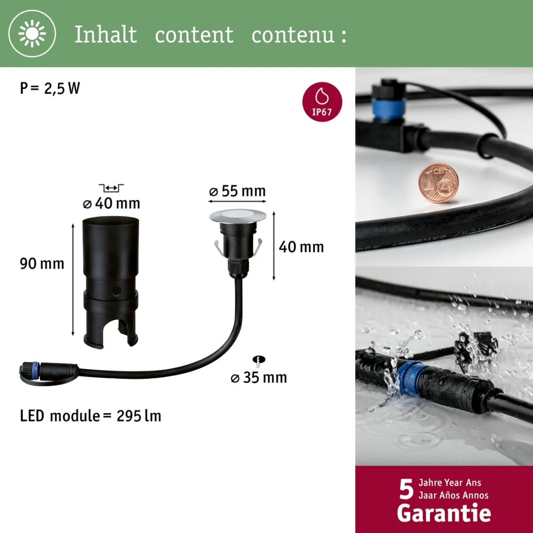 Paulmann Plug & Shine Floor Mini LED Grondinbouwlamp 2,5W 3000K - Zilver