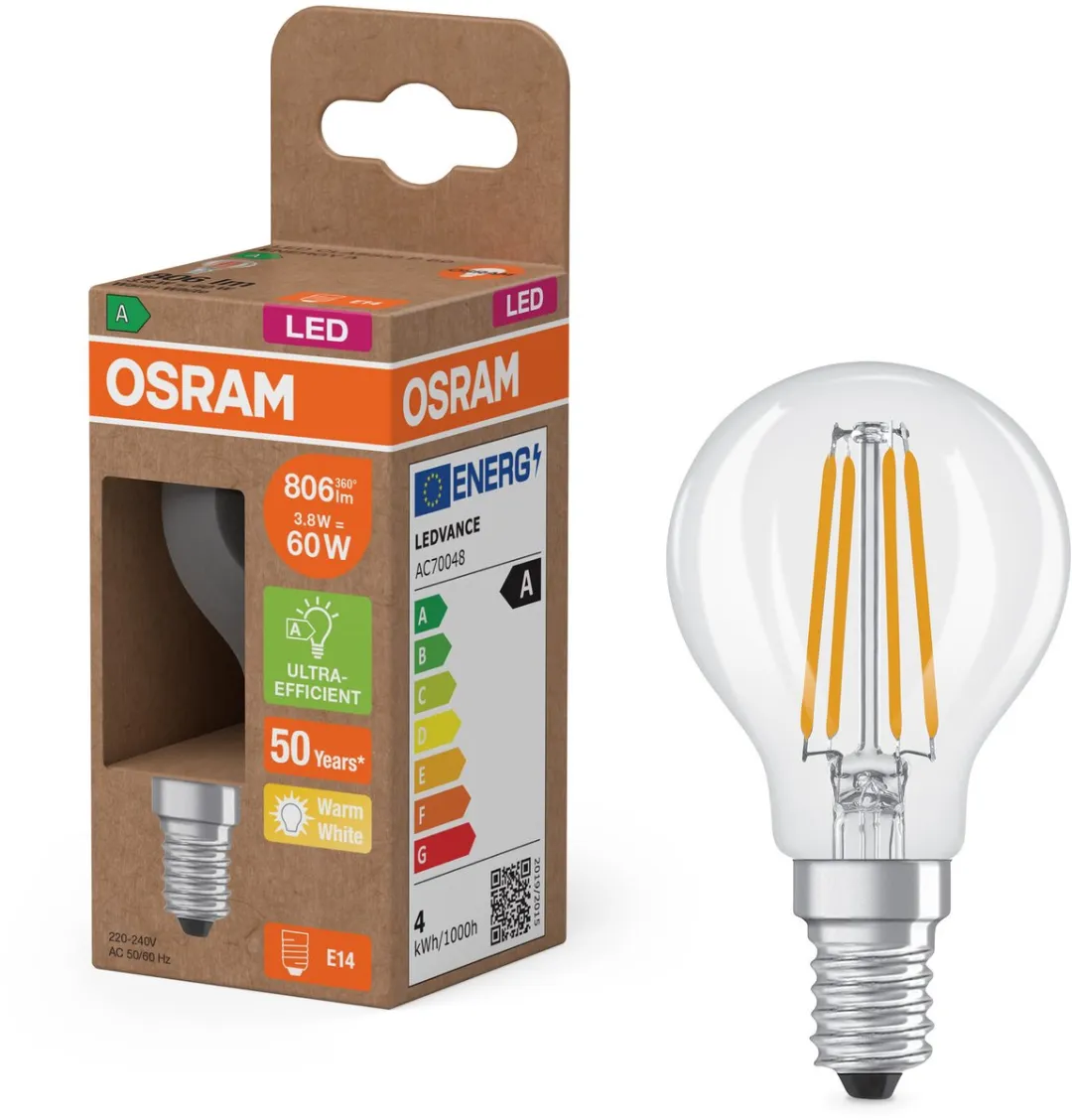Osram Energy Class LED-lamp E14 3,8W 806lm Warm Wit - Helder Glas