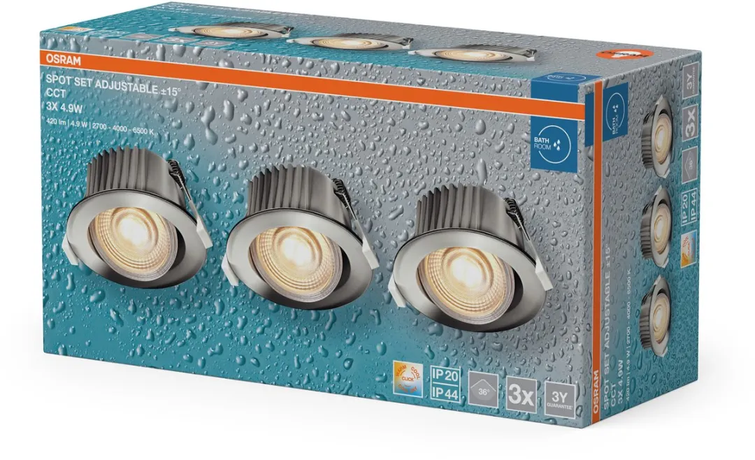 Osram Spot Set LED Inbouwspot CCT IP44 4,9W Chroom - 3 Stuks