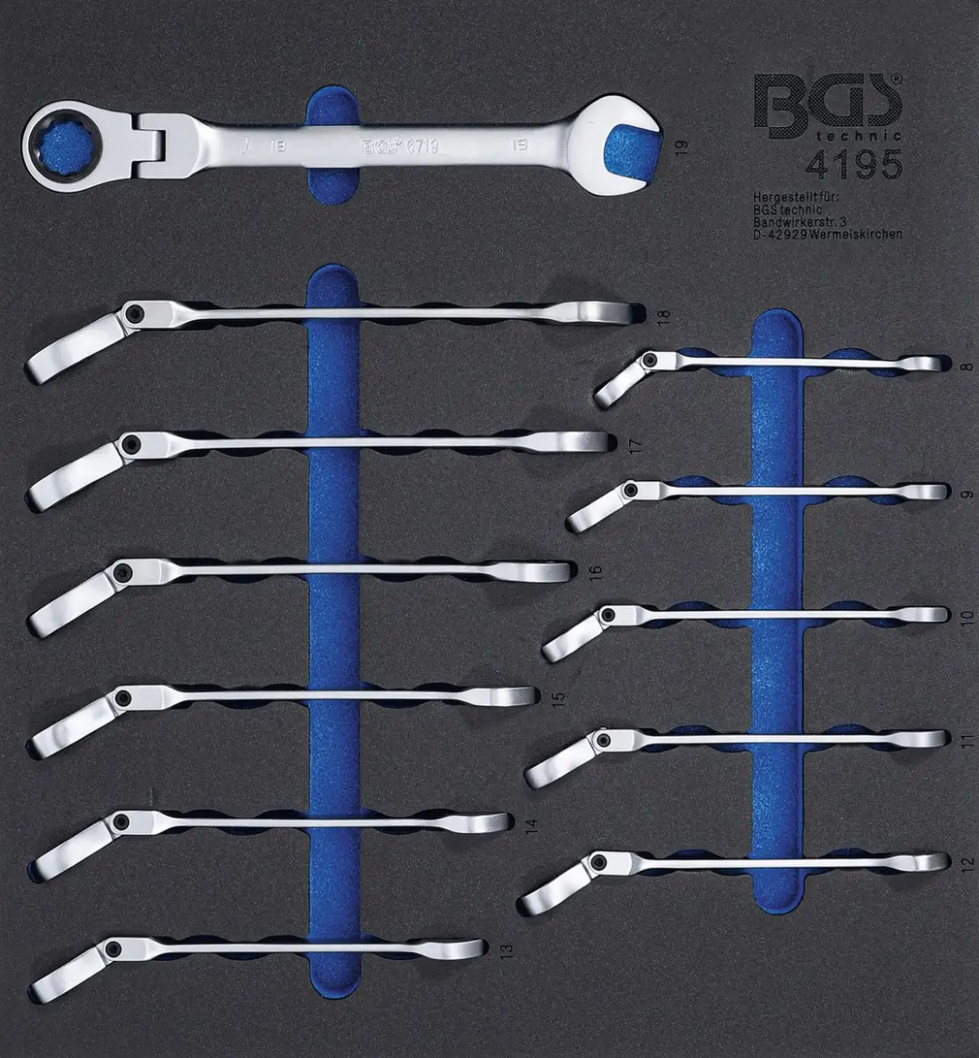 BGS technic Ratel ring-steeksleutelset 8-19 mm 12-delig