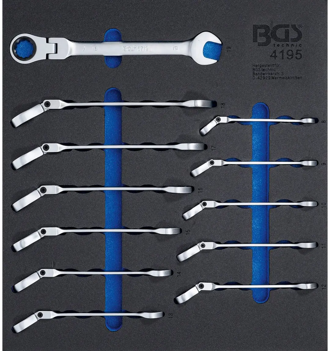 BGS technic Ratel ring-steeksleutelset 8-19 mm 12-delig - afbeelding 3 van 3