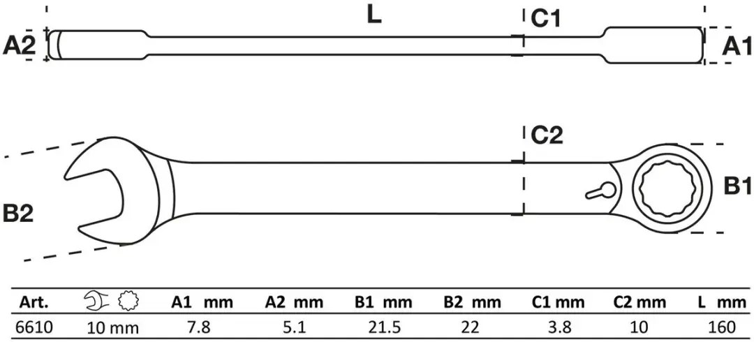 BGS Ratel ringsteeksleutel 10 mm - afbeelding 3 van 3