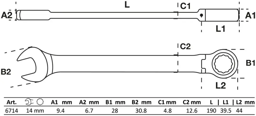 BGS Ratel knie ringsteeksleutel 14 mm - afbeelding 5 van 6