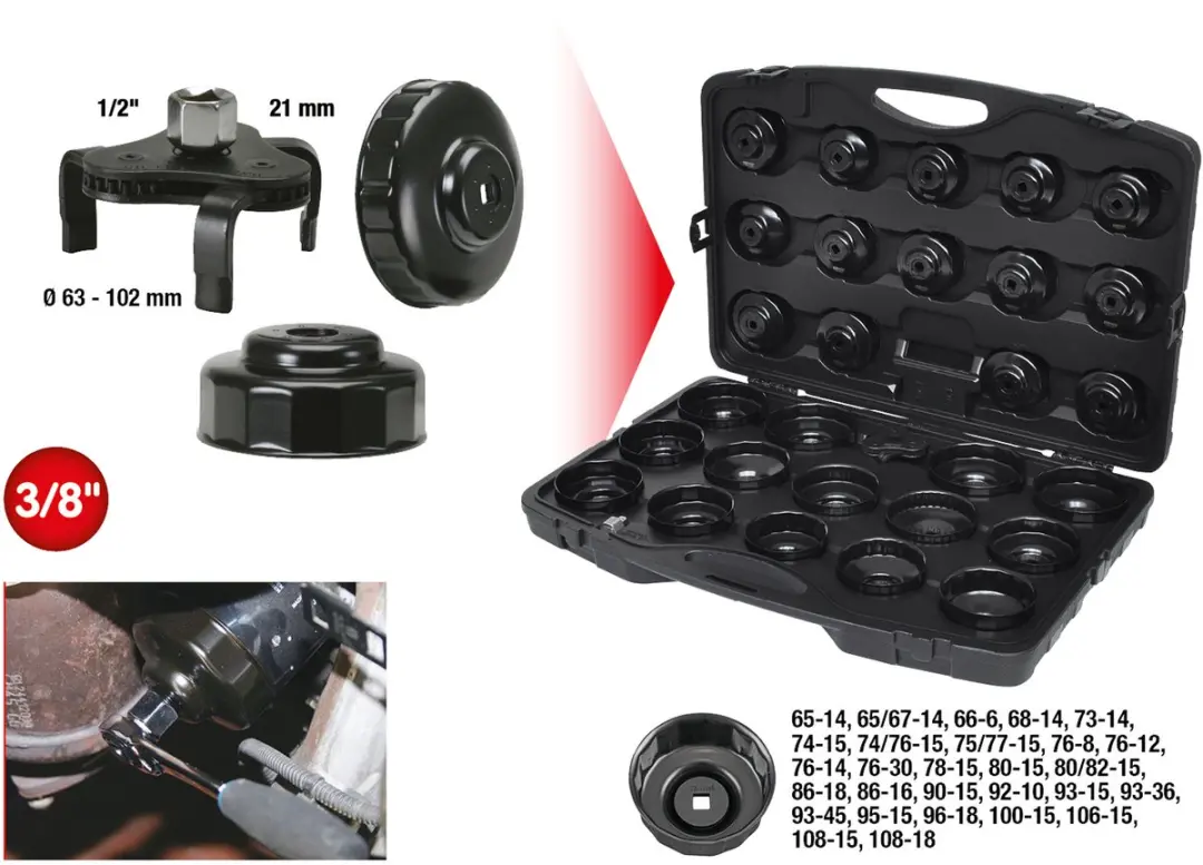 KS Tools 150.9350 Oliefiltersleutelset 3/8 - 30-delig - afbeelding 3 van 6