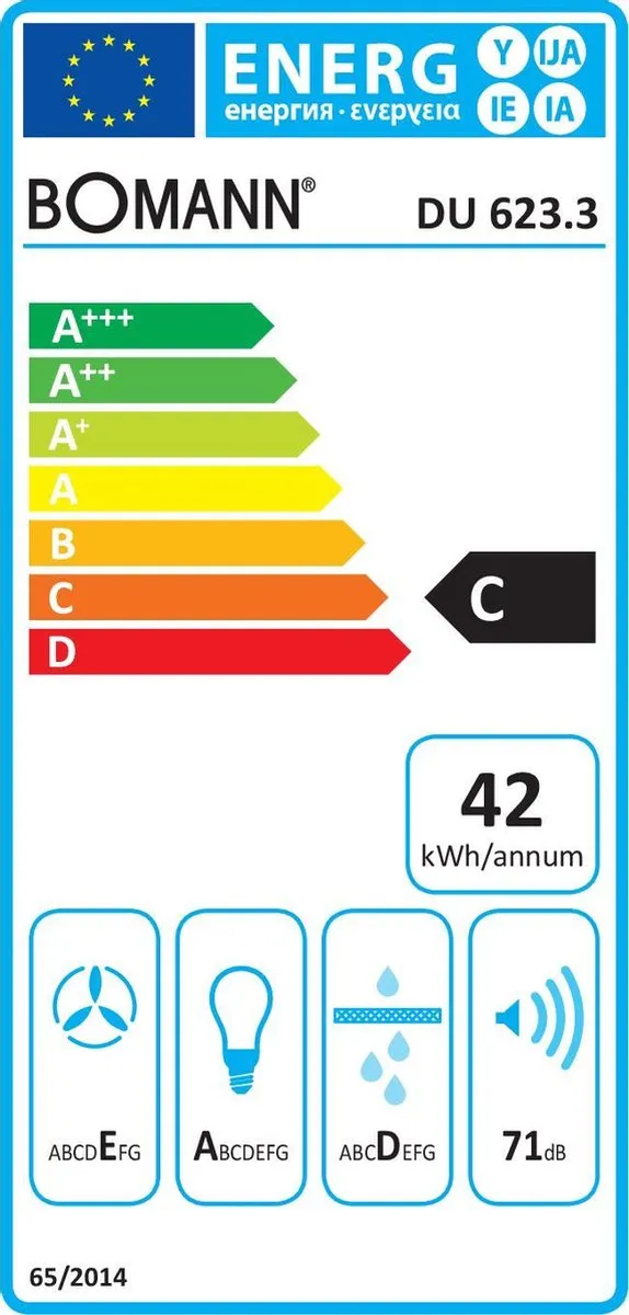 Bomann DU 623.3 IX  -Afzuigkap 204,9 m³/uur - Muurmontage- Roestvrijstaal.