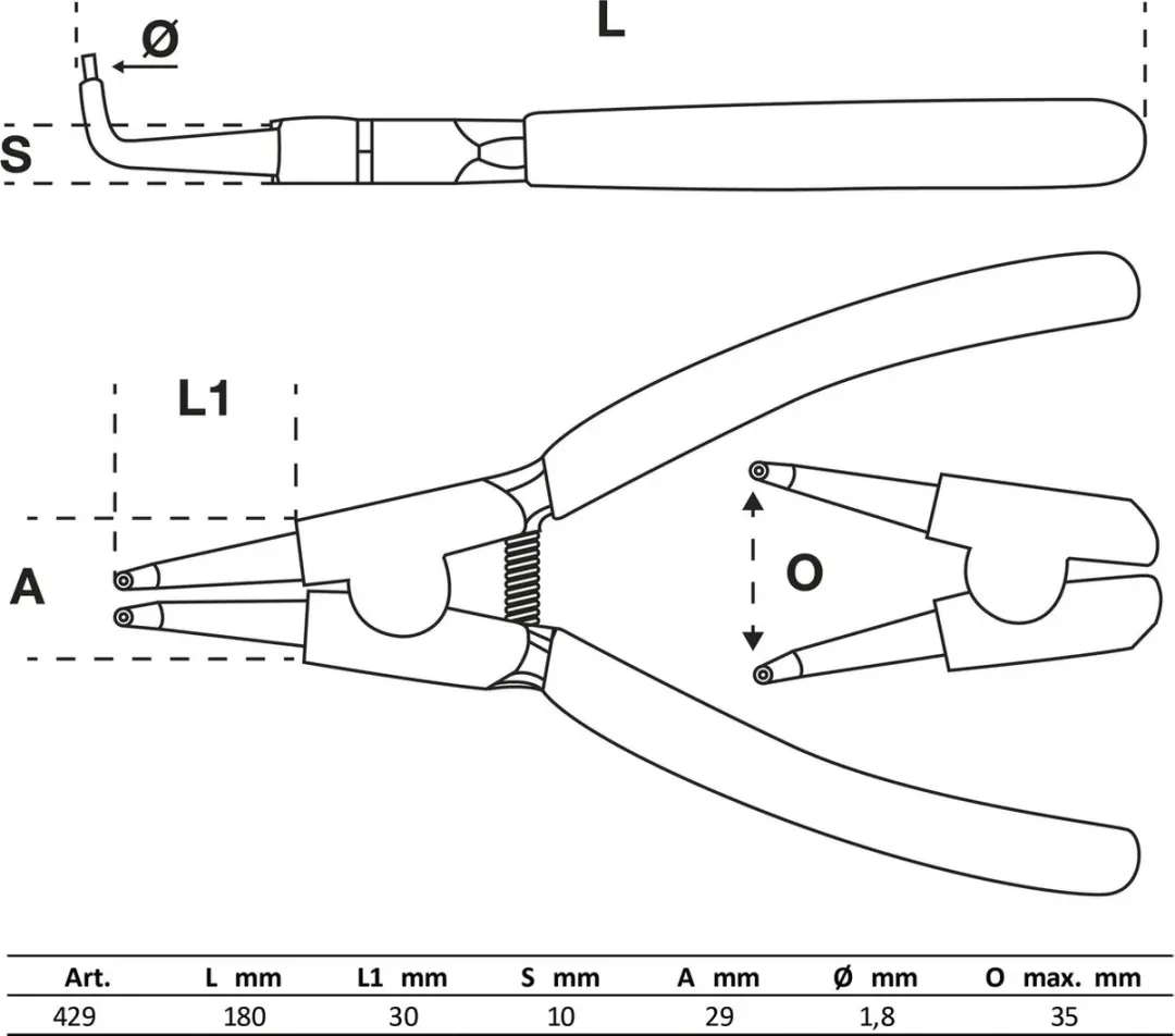 BGS technic 429 Spreidringtang gebogen - 180mm - afbeelding 2 van 3
