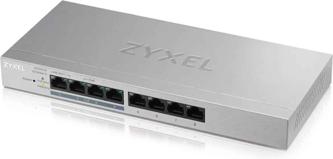 Zyxel GS1200 Switch 8p PoE - 16 Gbps - 4x PoE 60W - Wit