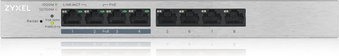 Zyxel GS1200 Switch 8p PoE - 16 Gbps - 4x PoE 60W - Wit