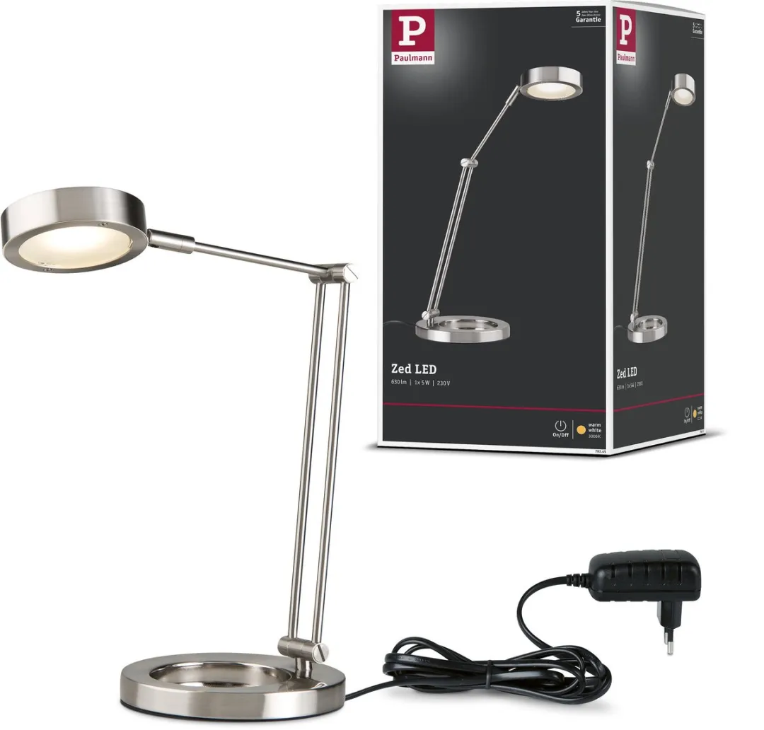 Paulmann LED Bureaulamp Zed 5W 3000K - Staal geborsteld