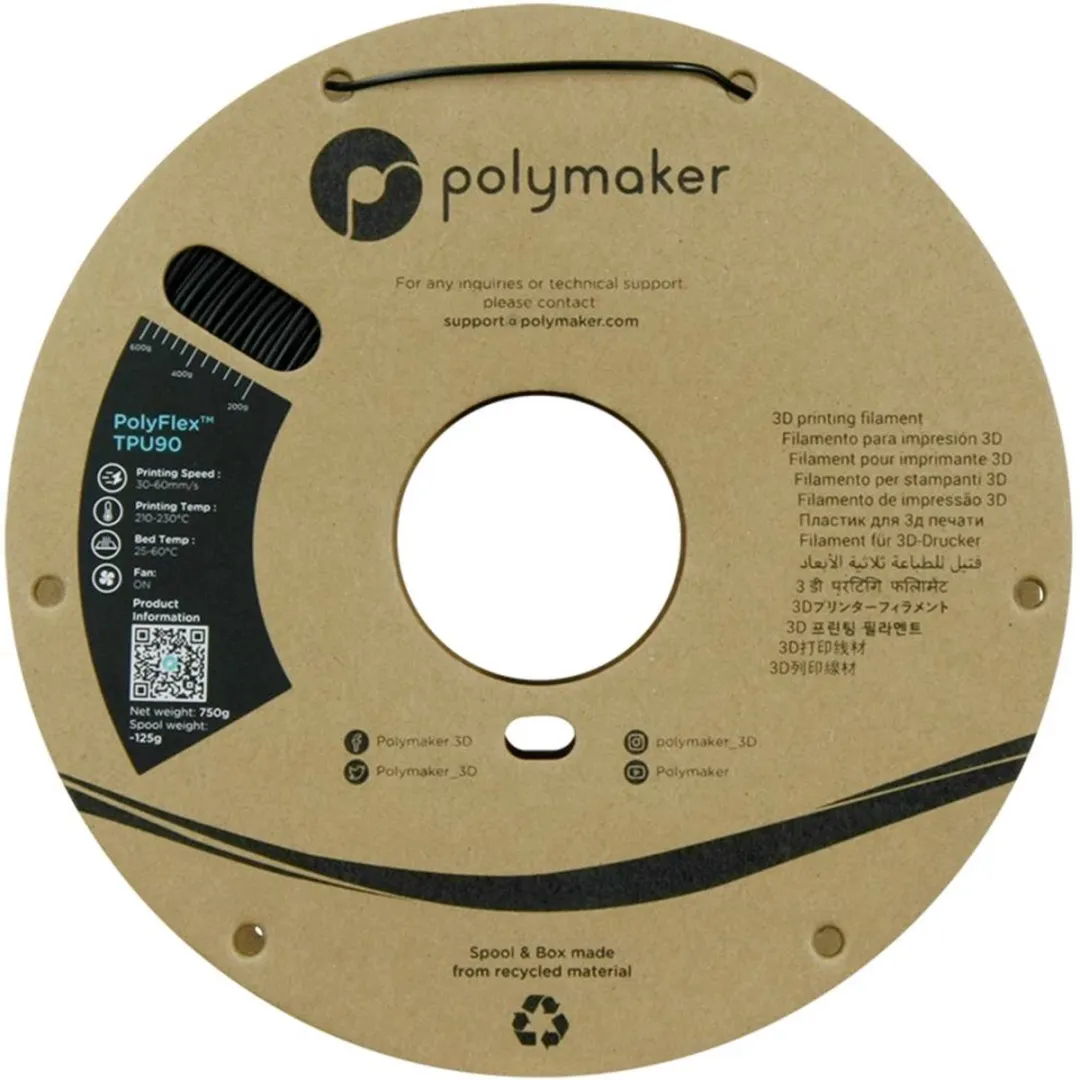 Polymaker PolyFlex TPU90 Filament 1.75mm 750g - Zwart