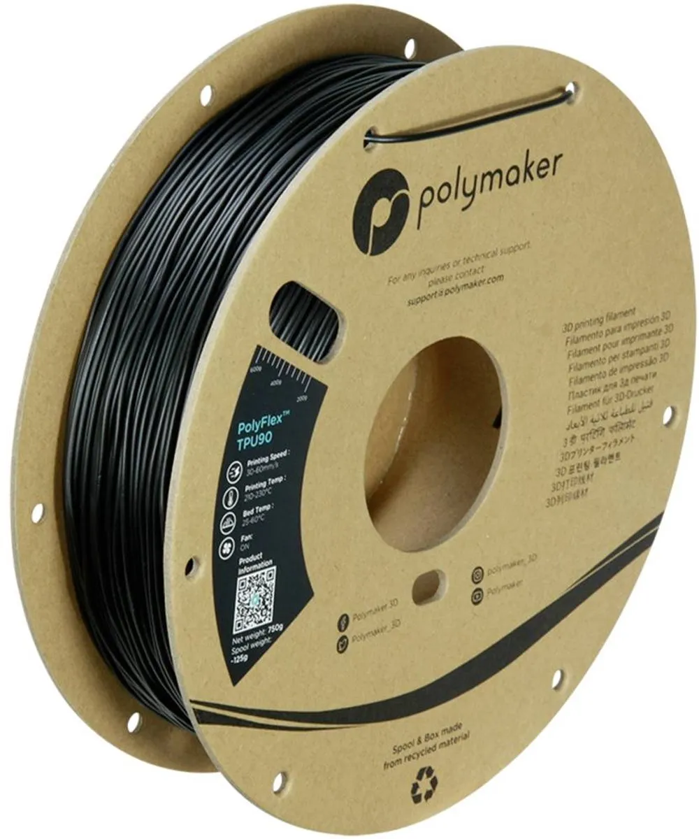 Polymaker PolyFlex TPU90 Filament 1.75mm 750g - Zwart