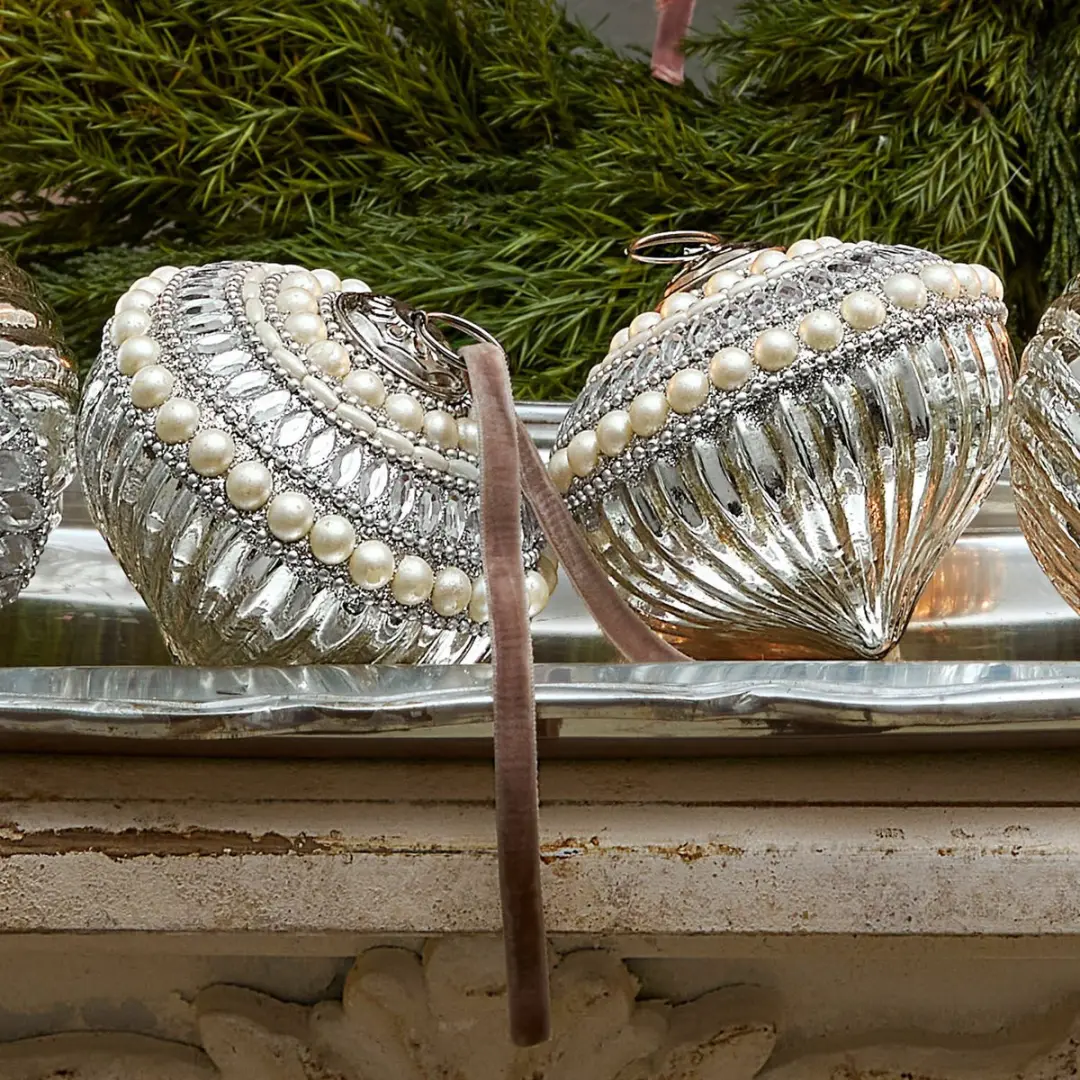 Loberon Kerstbal Savonelles set van 4 - zilverkleurig - afbeelding 2 van 4