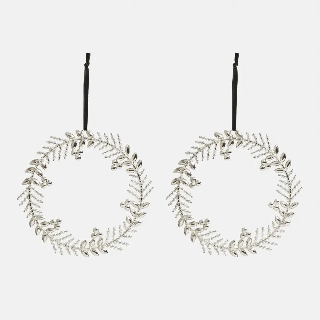 Loberon Sølvås Krans Set van 2 - Ø24cm - Zilverkleurig - afbeelding 2 van 5