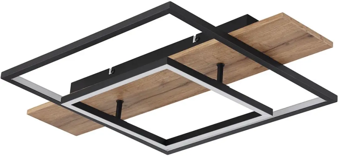 Plafondlamp eetkamer memoryfunctie 3 niveaus houtlook LED met houtlook, aluminiu