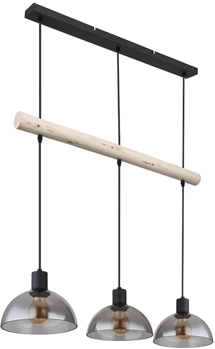 Hanglamp 3 vlammen eettafel houten lamp glas woonkamerlamp verstelbaar, metaal,