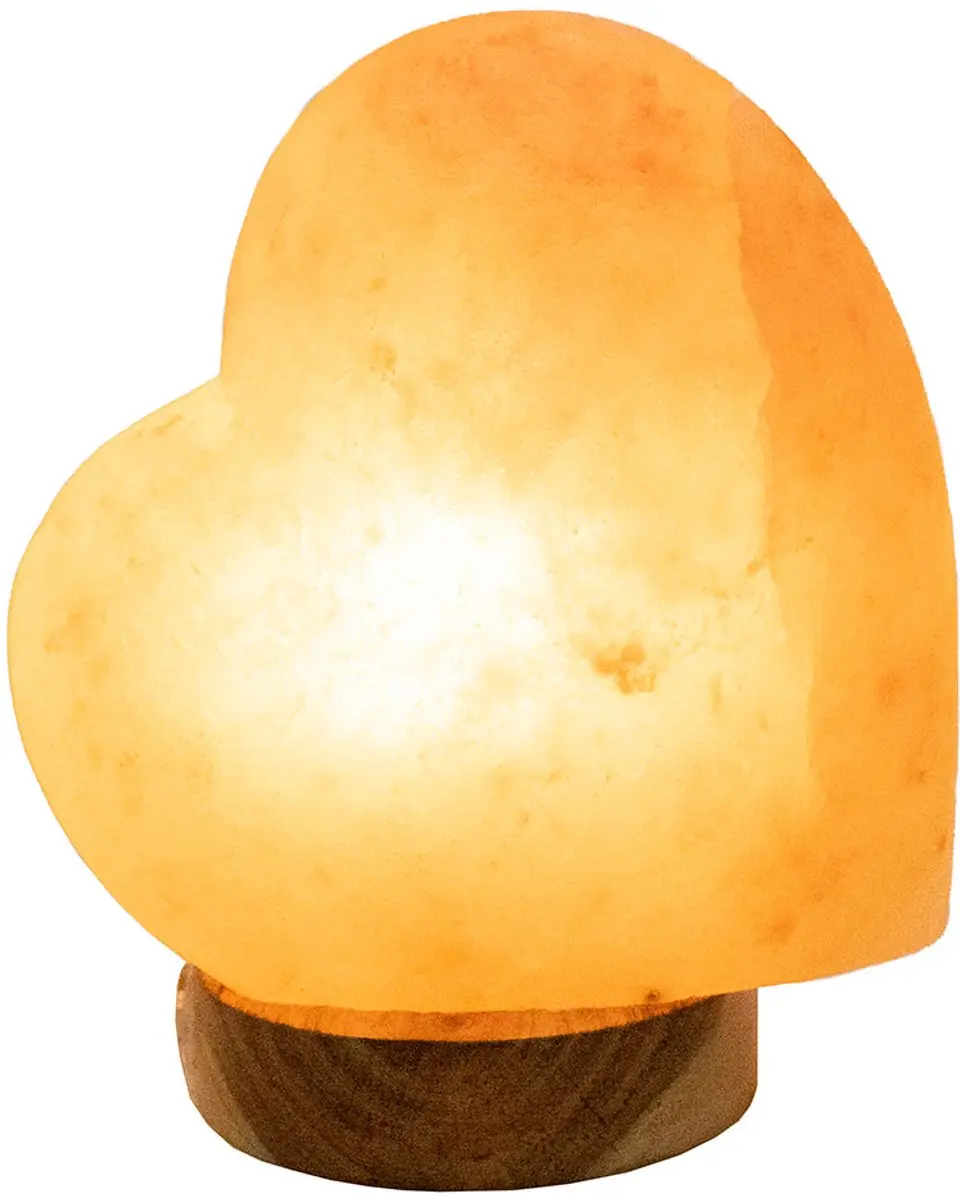 Tafellamp zoutkristal bijzetlamp hout tafellamp hartvorm, naturel, E14 fitting,