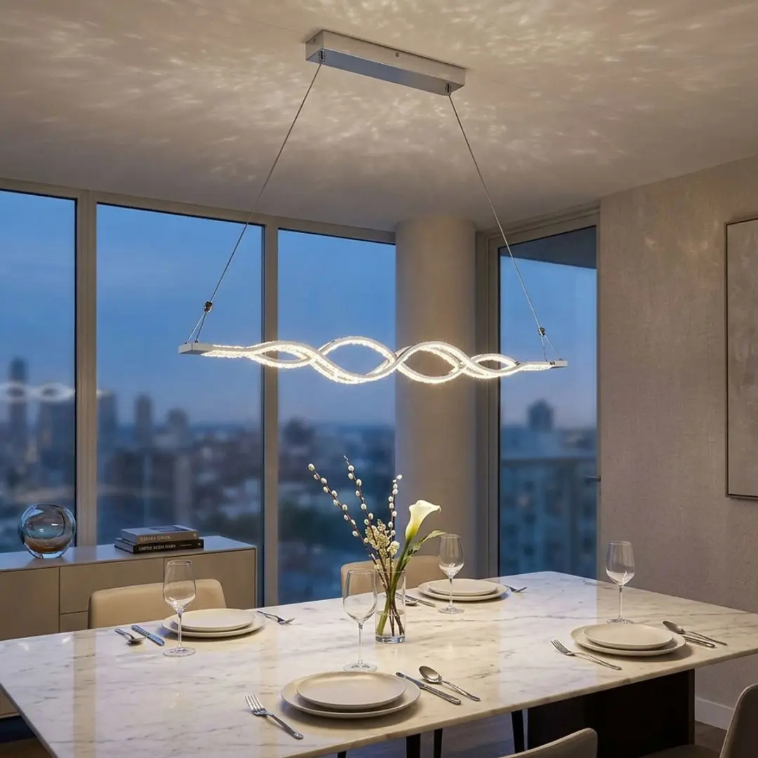 Hanglamp hanglamp gebogen design, glas kristallen chroom, afstandsbediening dimb