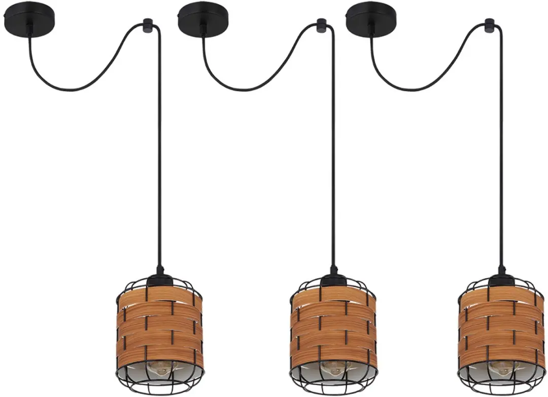 Hanglamp eettafel lamp hanglamp hout look woonkamer, raster look, 1x E27, DxH 15