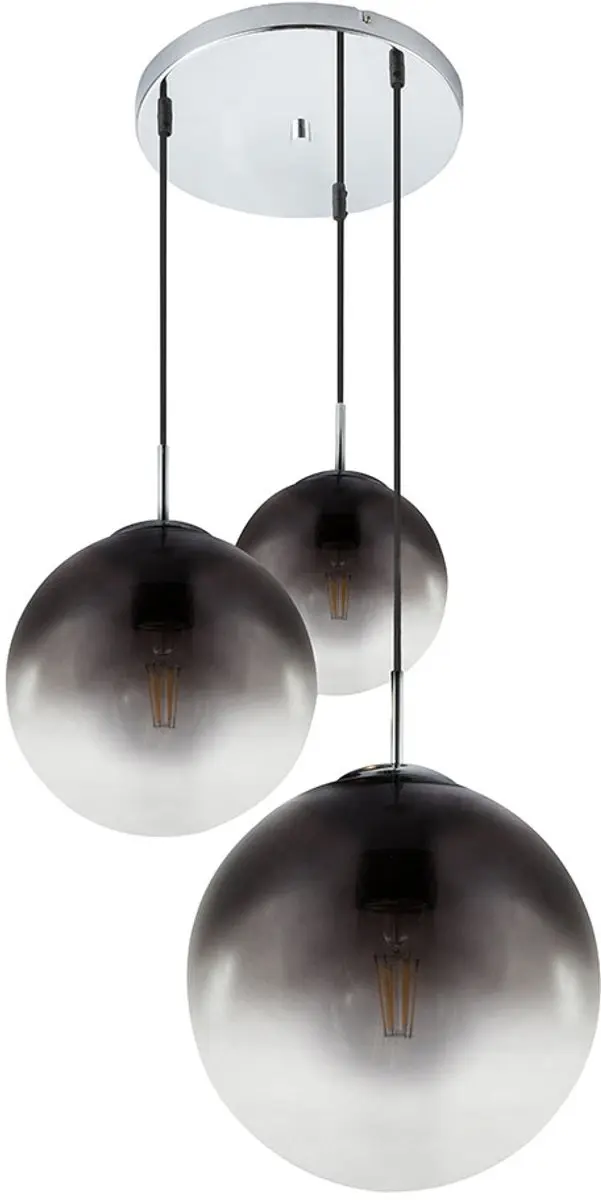 Plafondlamp rookglas glas chroom voor je woonkamer, bolvorm, 3x E27, DxH 51x120