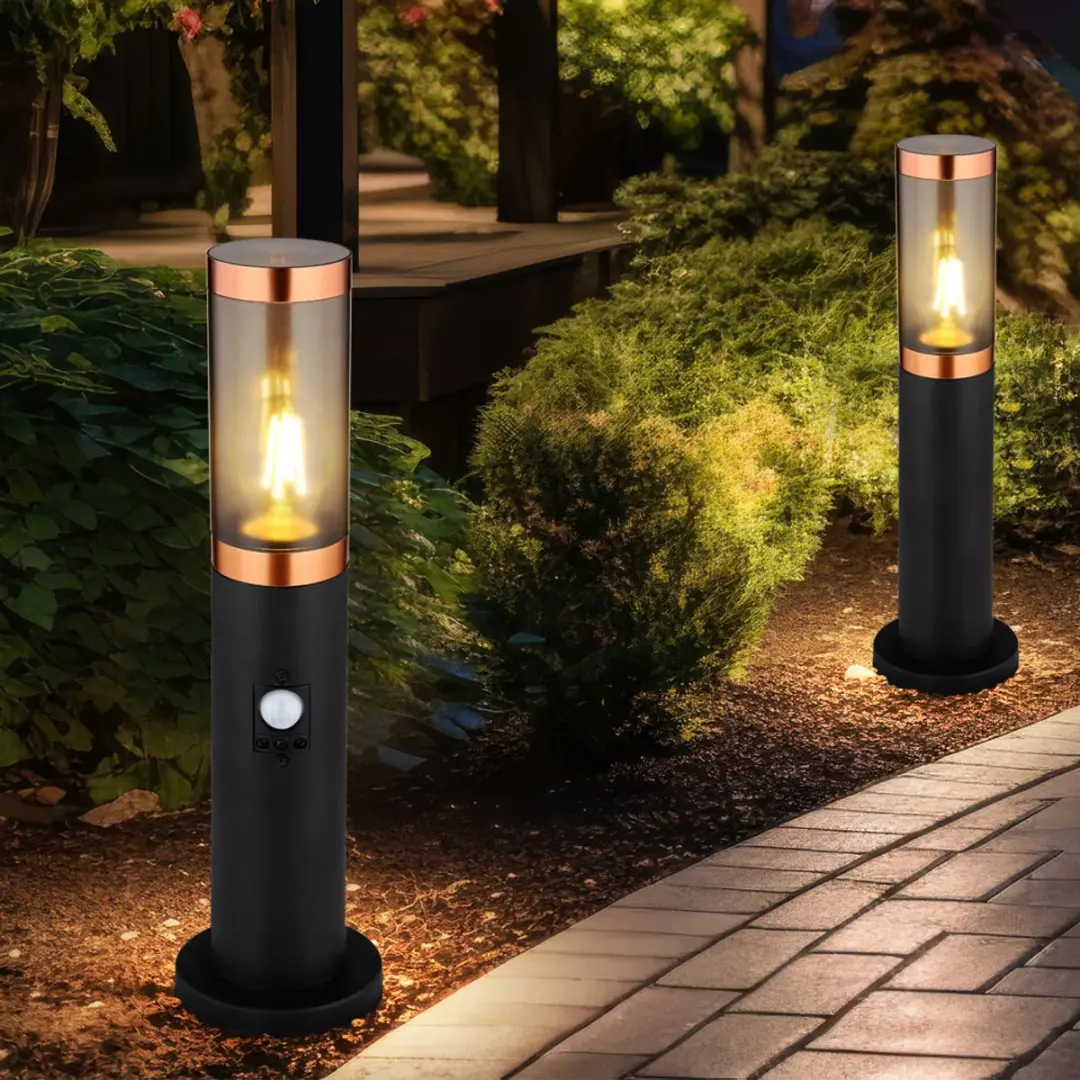 Staande lamp vloerlamp buitenverlichting rook koper buiten met bewegingsmelder t