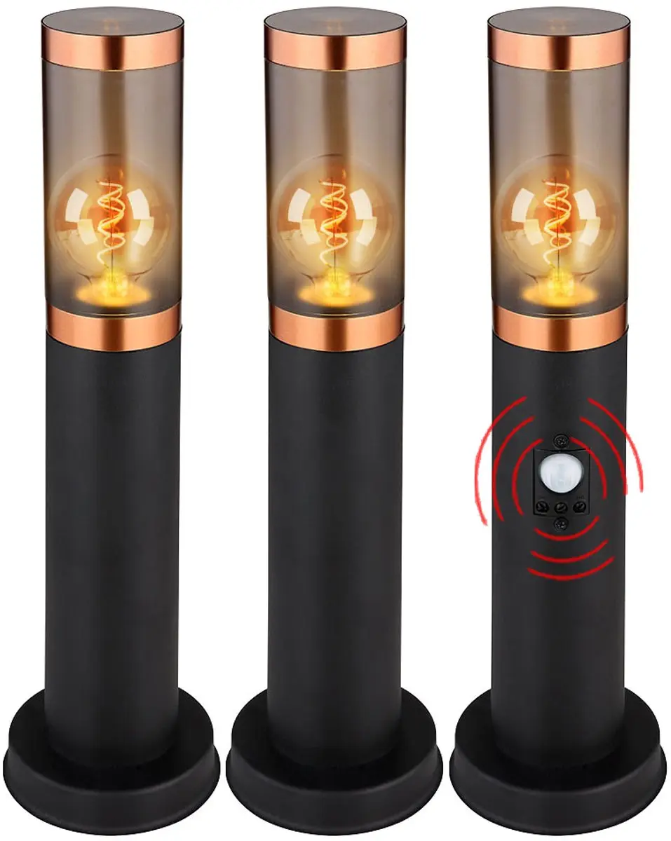 Staande vloerlamp buitenverlichting rook koper buiten met bewegingsmelder tuinla