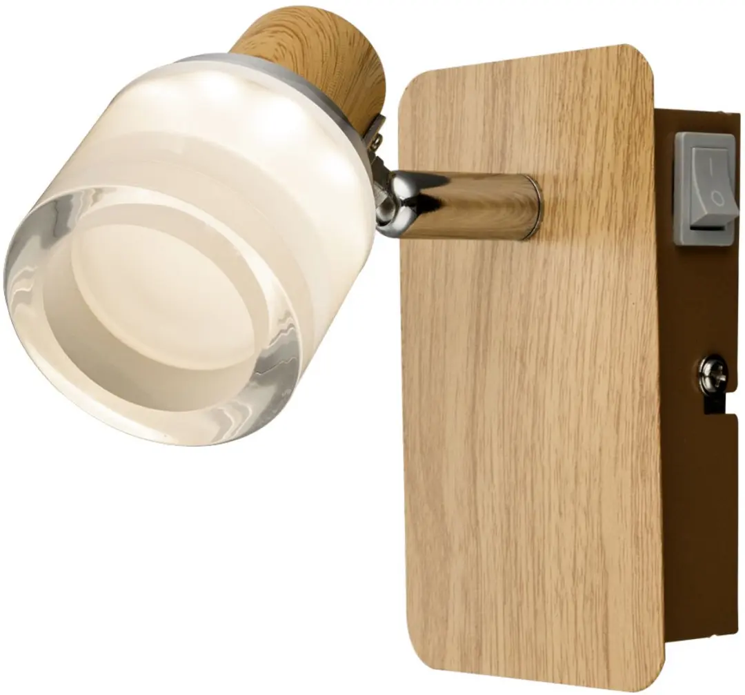 LED wandlamp hout chroom lamp acryl opaal, beweegbare spot, 1x 5W 380lm 3000K, H