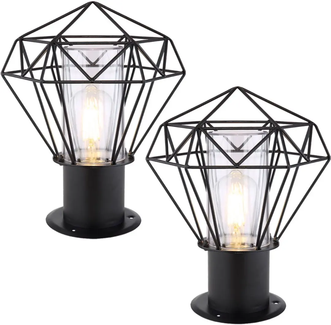 Staande buitenlamp tuin zwart roestvrij staal, industrieel design raster kap, 1x