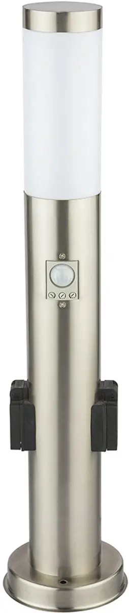 Staande lamp met bewegingsmelder Roestvaststalen buitenlamp met stopcontacten, z