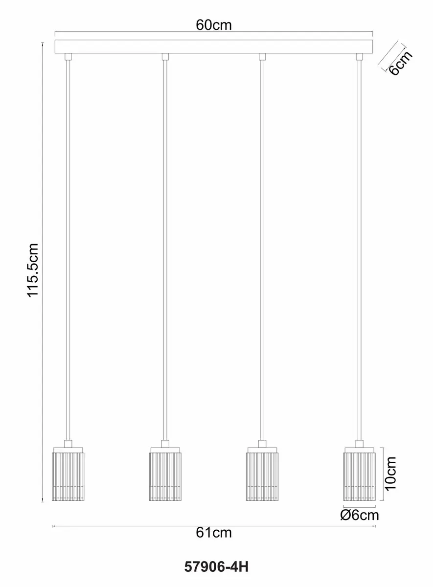 Globo Korben 57906-4H Hanglamp - 4x GU10 - Zwart - afbeelding 4 van 5