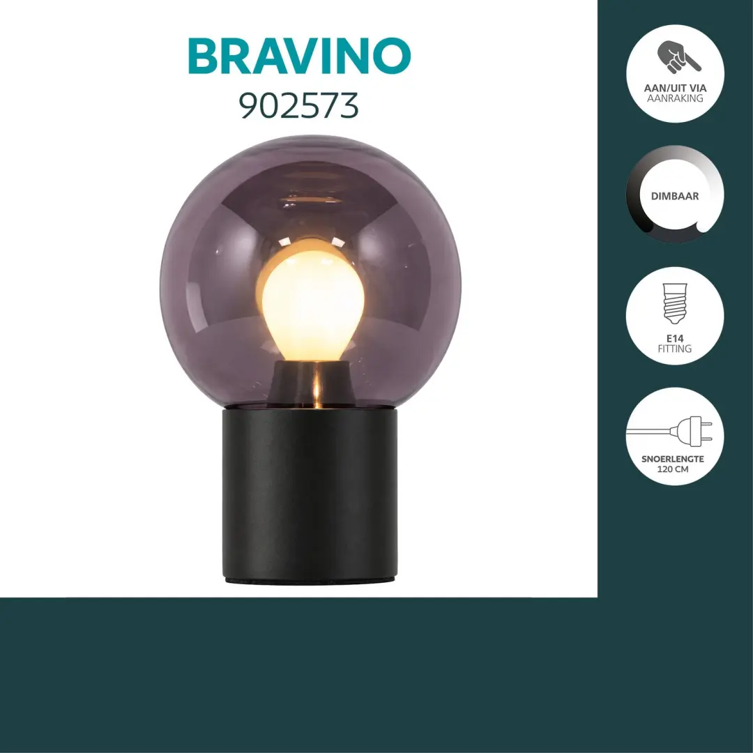 EGLO Bravino Tafellamp E14 - 17,5 cm - Zwart/Smoke - afbeelding 2 van 5