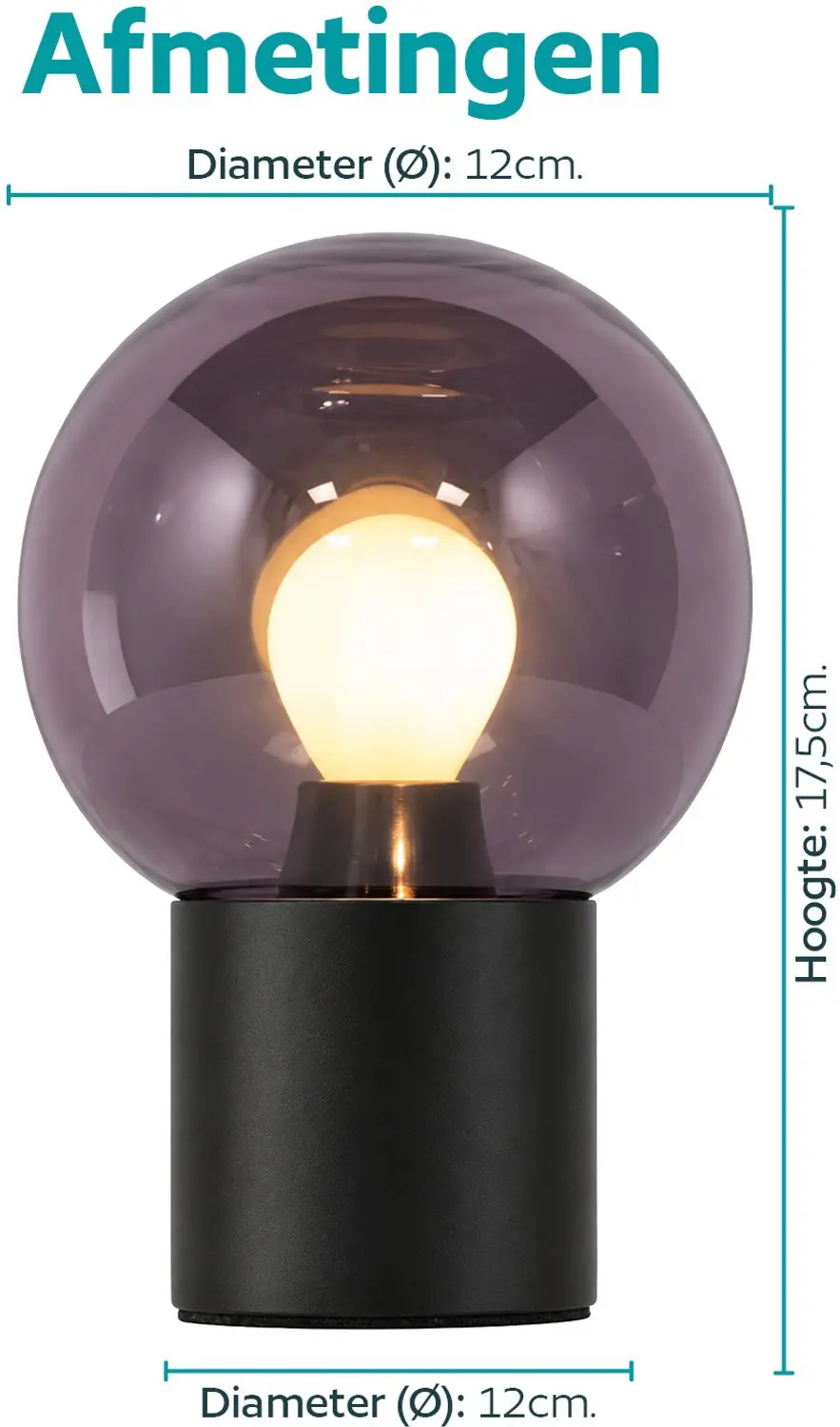 EGLO Bravino Tafellamp E14 - 17,5 cm - Zwart/Smoke - afbeelding 4 van 5