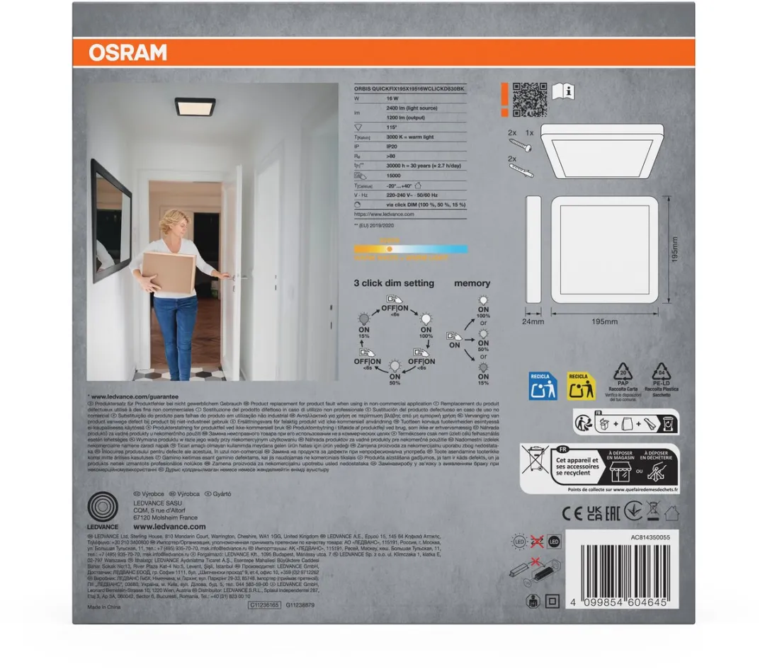 Osram Orbis Quickfix LED Plafondlamp 16W 1200lm - 3000K Zwart
