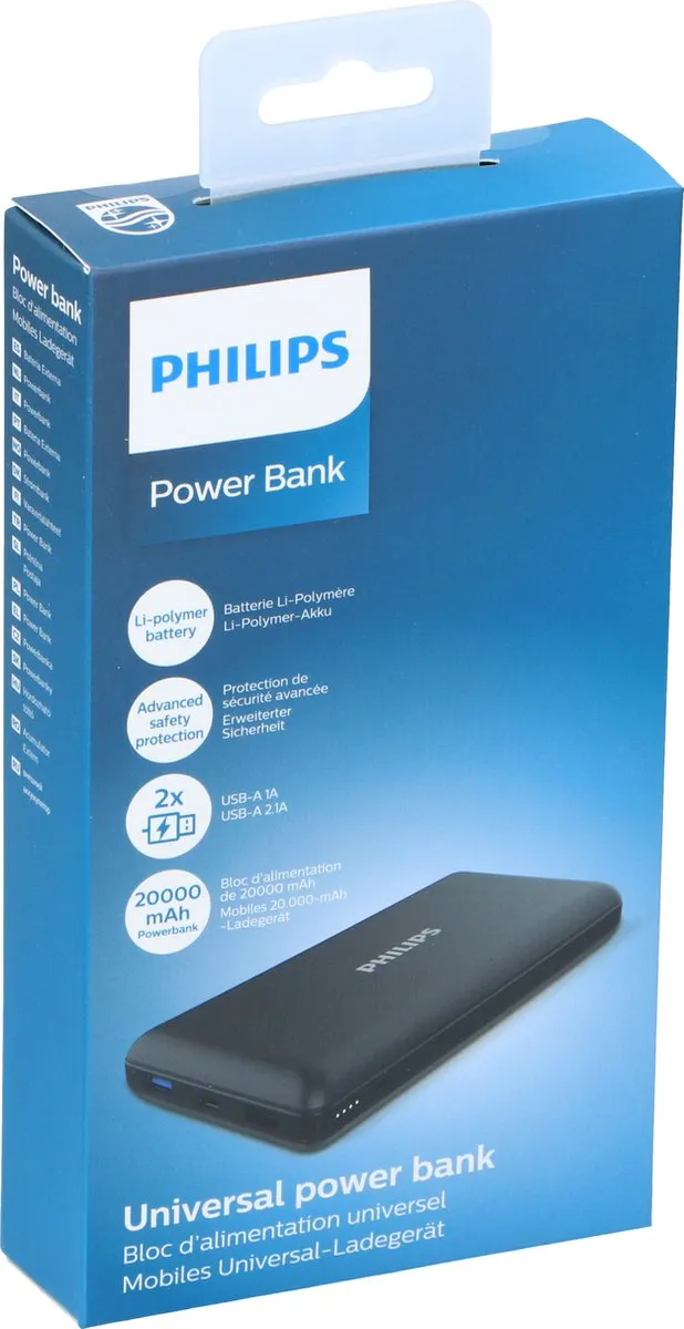 Philips Powerbank DLP8720N/03 20000mAh - 2 USB-A - Zwart