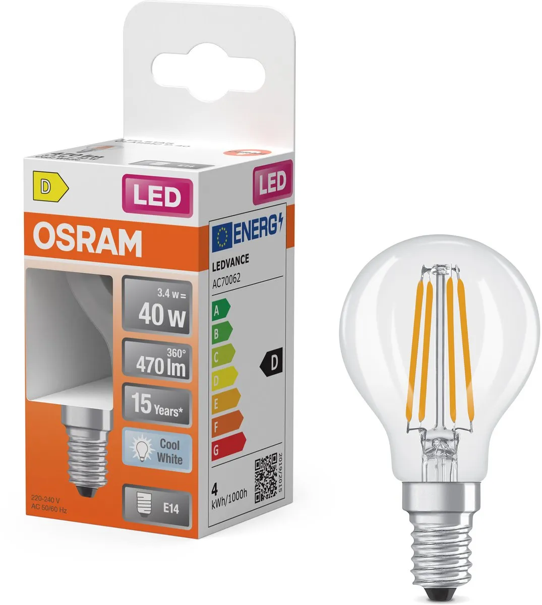 Osram LED-lamp Star Globe P40 Filament 4000K 3,4W E14 - 470lm