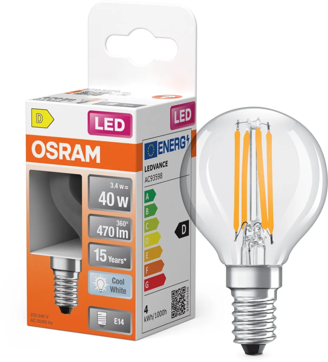 Osram LED-lamp Star Globe P40 Filament 4000K 3,4W E14 - 470lm