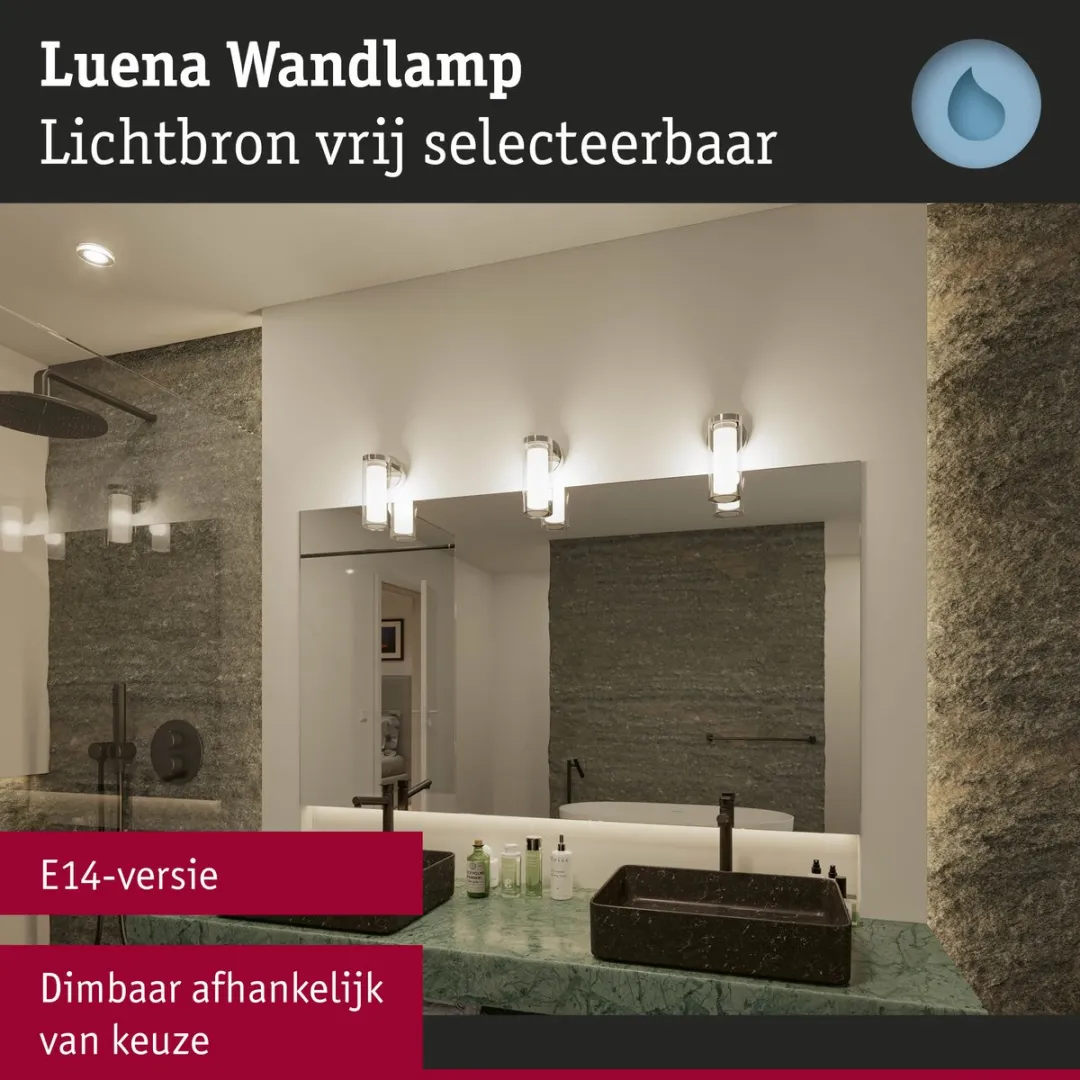 Paulmann Selection Luena Wandlamp IP44 E14 20W - Chroom/Glas
