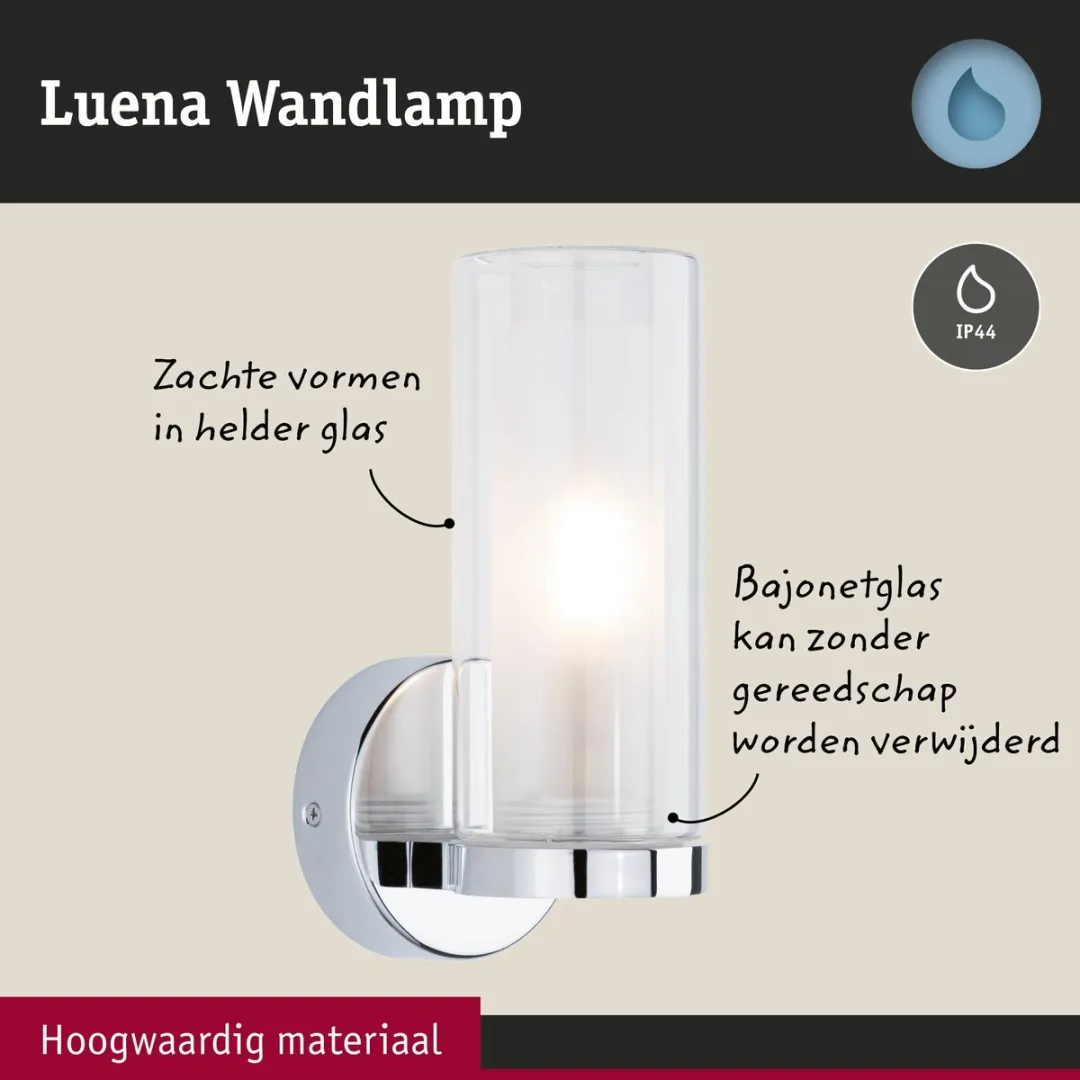 Paulmann Selection Luena Wandlamp IP44 E14 20W - Chroom/Glas