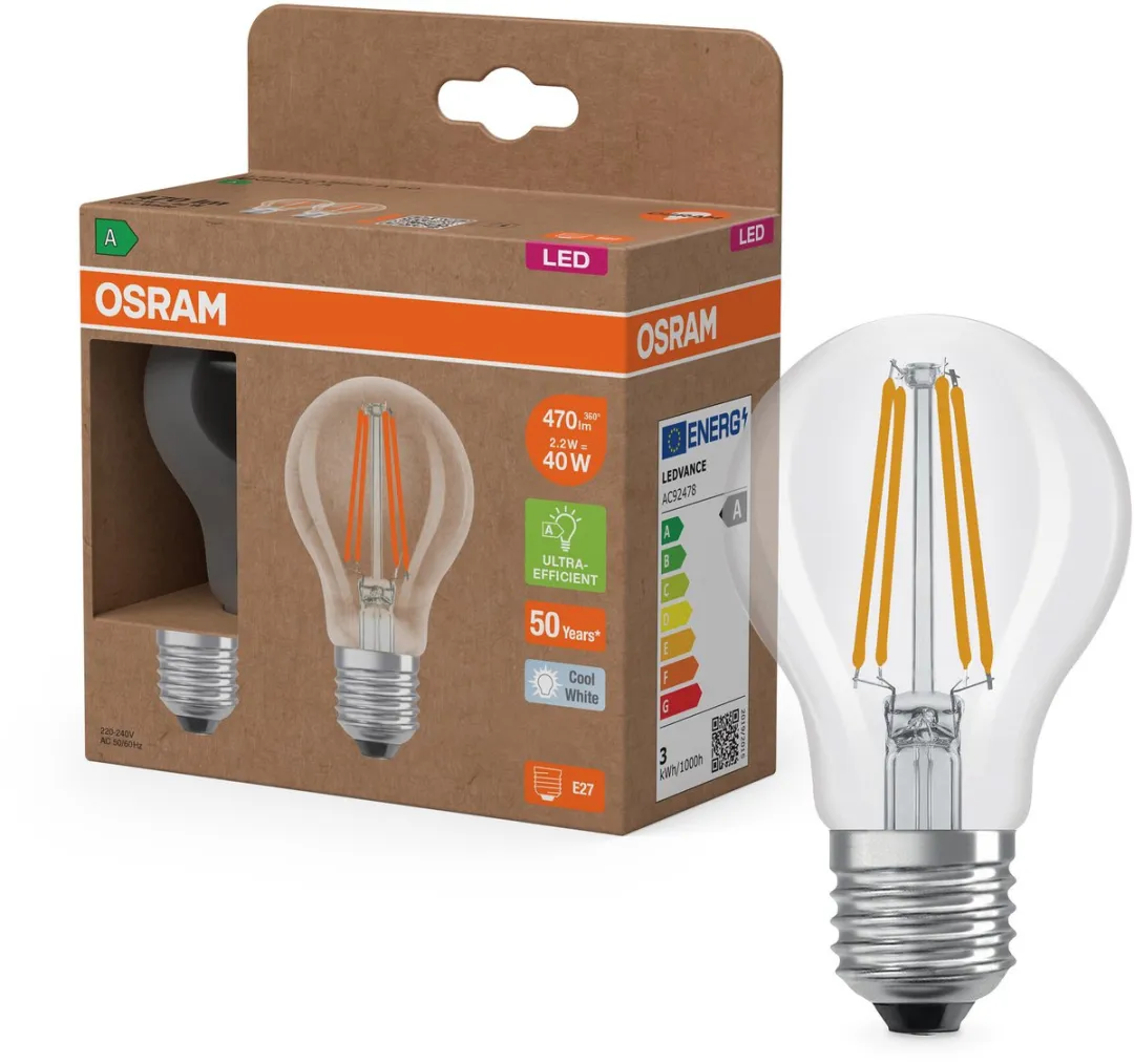 Osram Energy Class LED-lamp E27 2,2W 470lm Koelwit - 2 Stuks