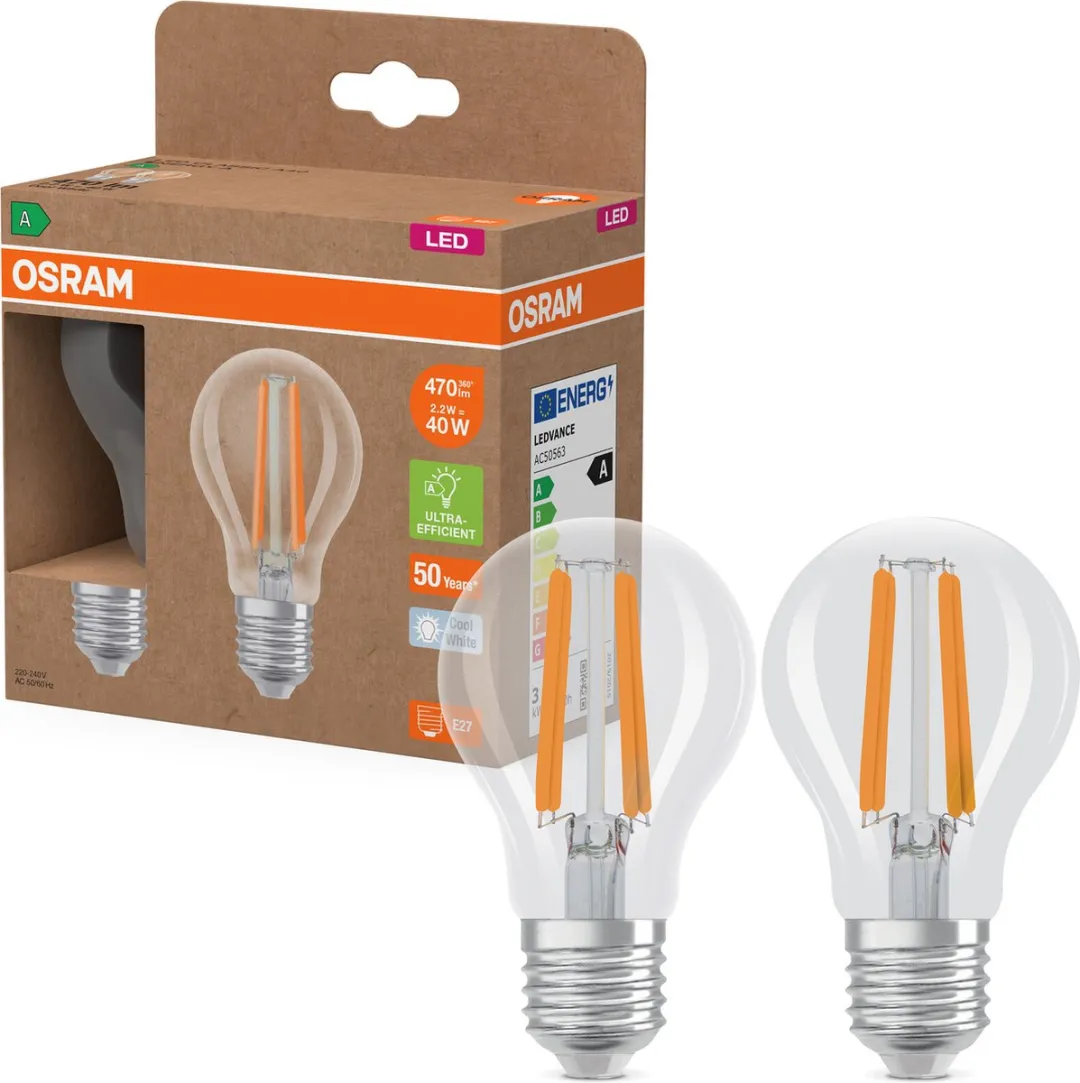 Osram Energy Class LED-lamp E27 2,2W 470lm Koelwit - 2 Stuks