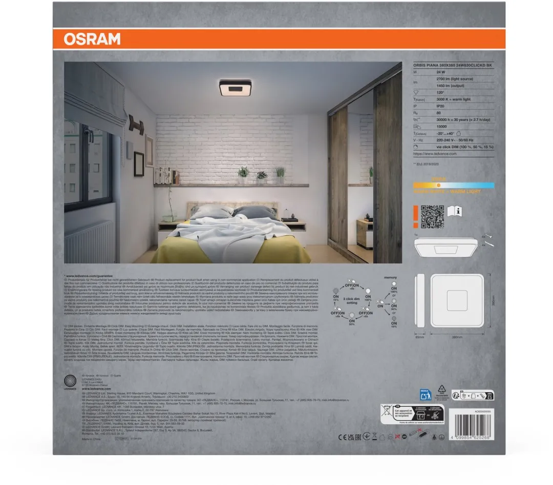 Osram Orbis Piana LED Plafondlamp 24W 3000K - Zwart