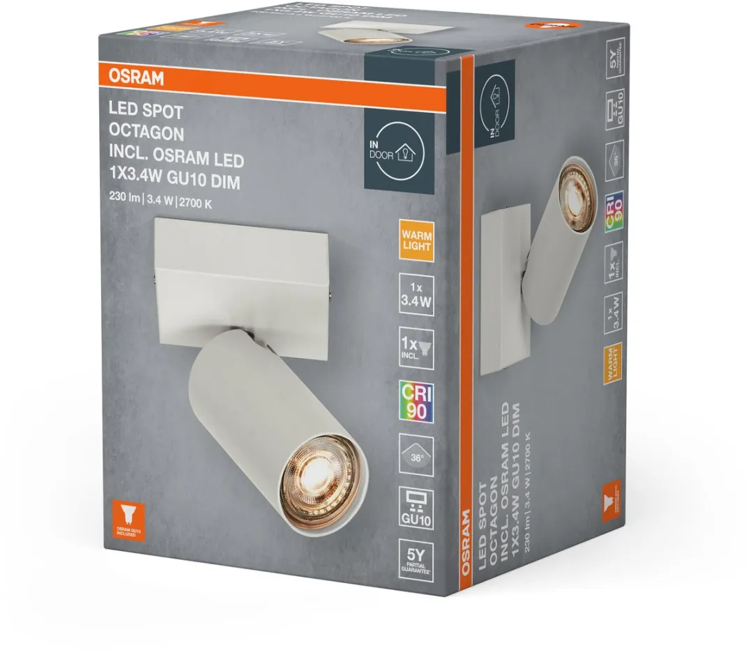 Osram LED Spot Octagon GU10 3,4W - Warm wit 2700K - CRI 90 - Wit